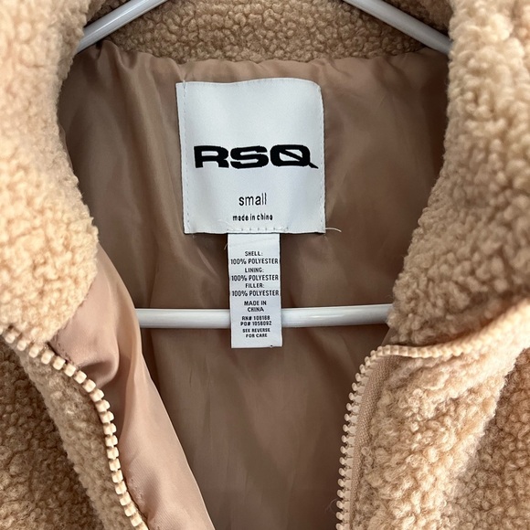 RSQ Jacket Sherpa Puffer Tan Beige Fuzzy Women’s Small Zip Furry Cozy - Picture 6 of 6